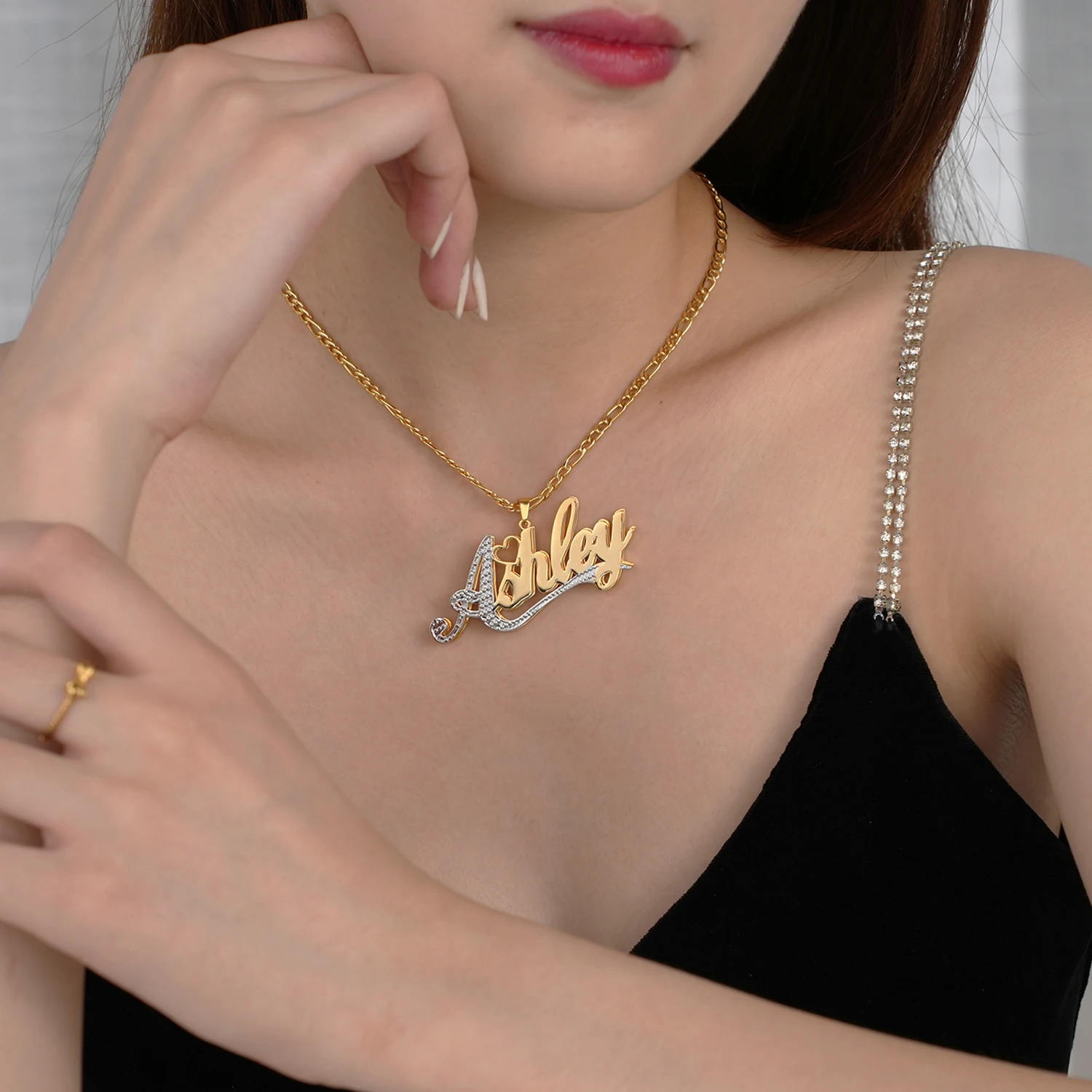 Qitian Custom Double Layer 18K Gold Plated Name Necklace For Women Personalized Stainless Steel Names Pendant Chain Jewelry Gift