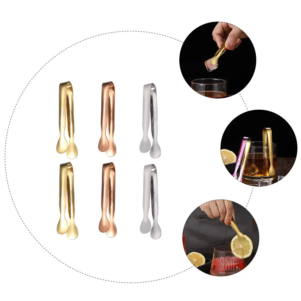 

6Pcs Stainless Steel Ice Cube Tongs Multi Purpose Food Clamps Kitchen Cooking Serving Tool Compact Portable
