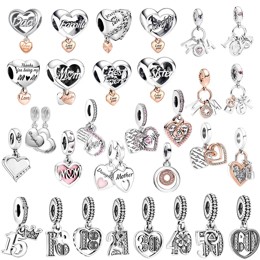 Hot Sale Classics Love You Daughter、Family、Engravable Heart Dangle Charm Bead Fit Original Silver 925 Europeans Bracelet Jewelry