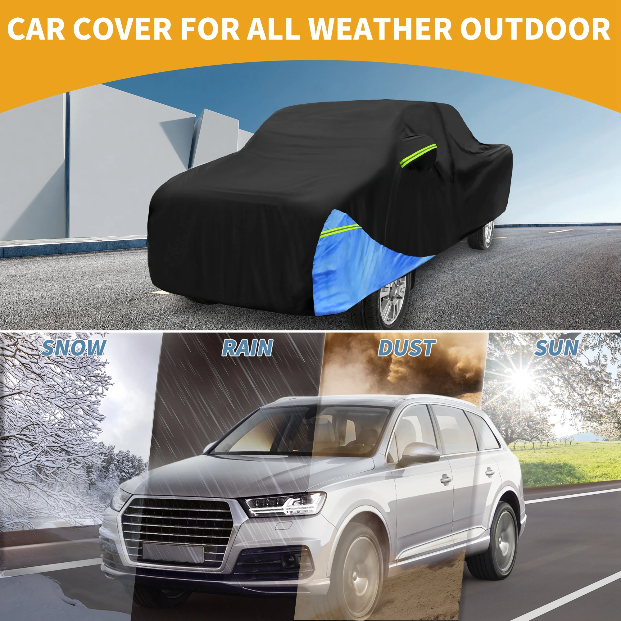 

Чехол для автомобиля Uxcell, водонепроницаемый, всепогодный, 210D, защита от УФ-излучения, солнца и дождя, для Toyota Tacoma с молнией с левой стороны, черный и синий