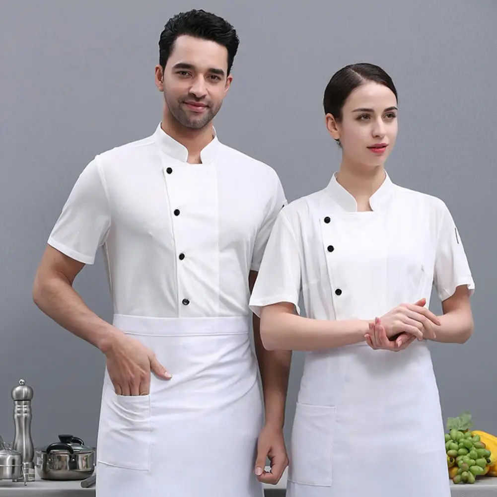 Vlekbestendig Koksjack Vlekbestendig Unisex Chef-Shirt Met Opstaande Kraag Voor Keukenbakkerij Restaurant Kort Voor Obers