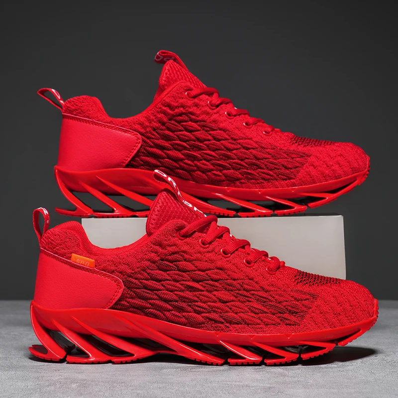 

Fashion Red Blade Running Sneakers For Men Knit Breathable Women's Running Shoes Outdoor Cushioning Non-slip Men's Sports Shoes