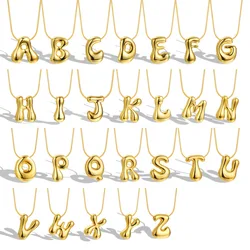 Smooth Bubble Initial Letter Pendant Necklace for Women Gold Plated Stainless Steel Chunky Letter Choker Necklace Trendy jewelry