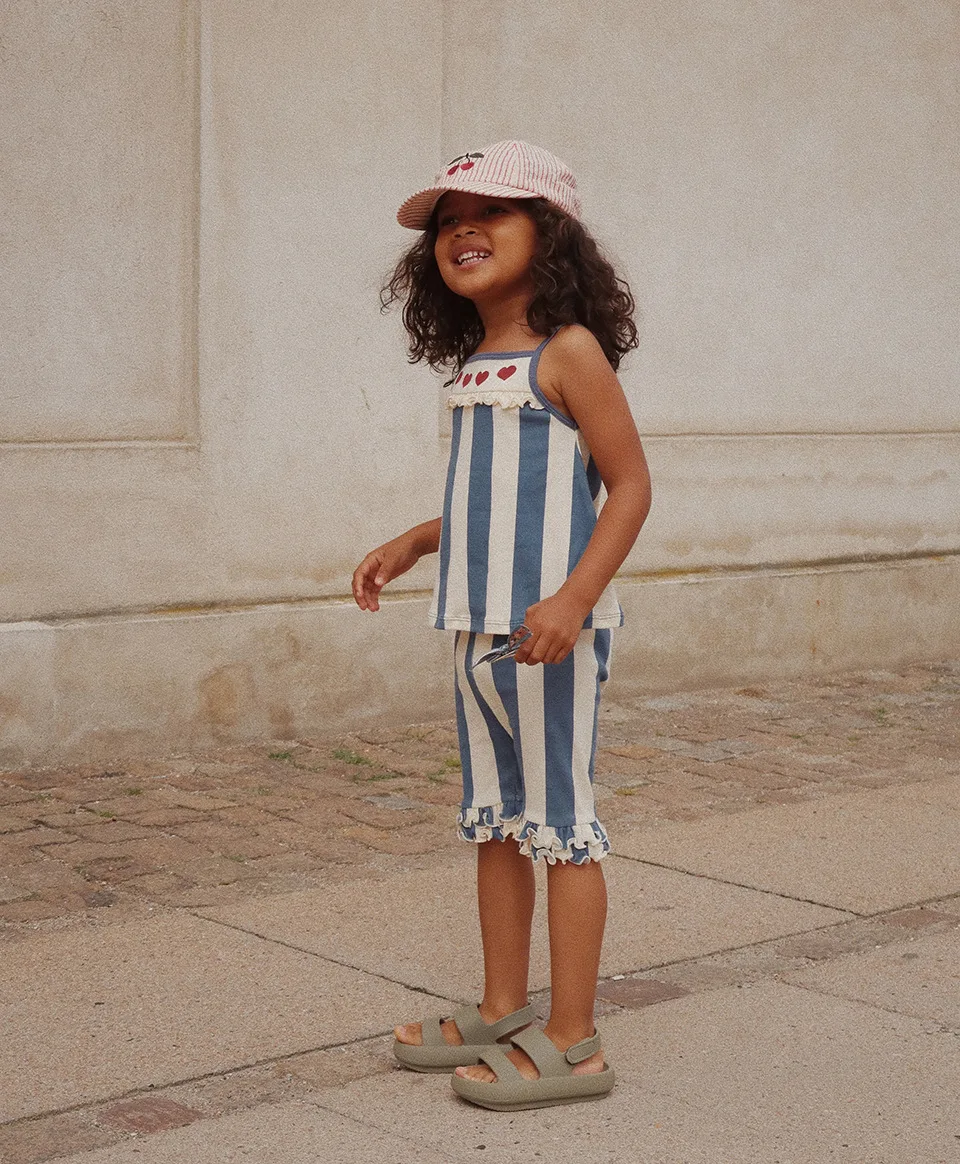 Spot 24 Summer New Children's Clothing KS Same Style Blue Stripe Love Series Girls Suspender Suit Dress Cotton