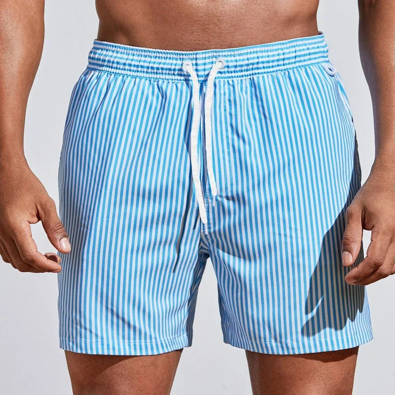 Herren-Badeanzug, Fitness-Badehose, Sommer, Strand, Surfen, Boardshorts, schnell trocknender Badeanzug, atmungsaktiver Kordelzug mit Taschen, Shorts