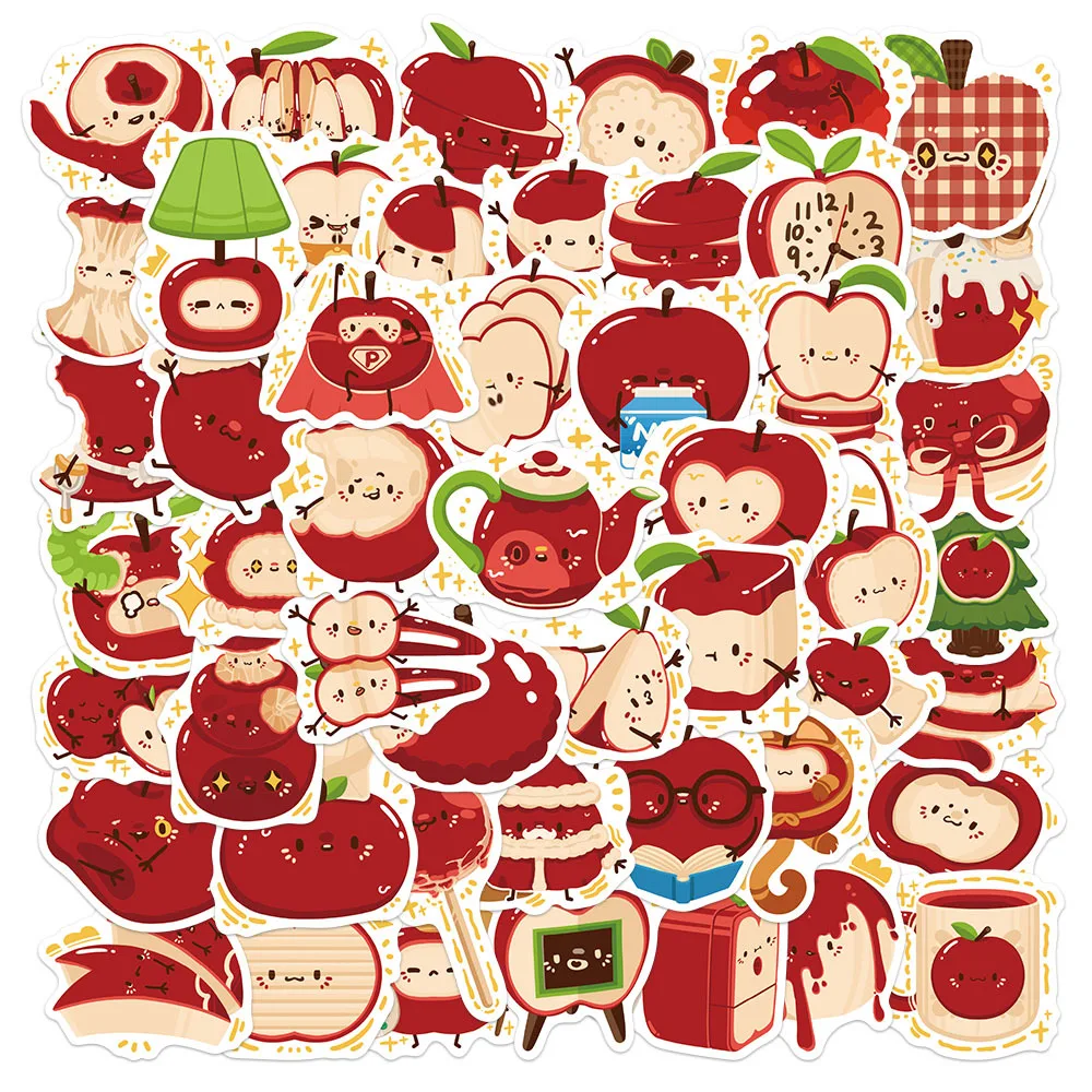 

50Pcs Funny Apple Stickers Cartoon Apple Decals For Laptop Scrapbook Skateboard Helmet Guitar DIY Aesthetic Waterproof Stickers