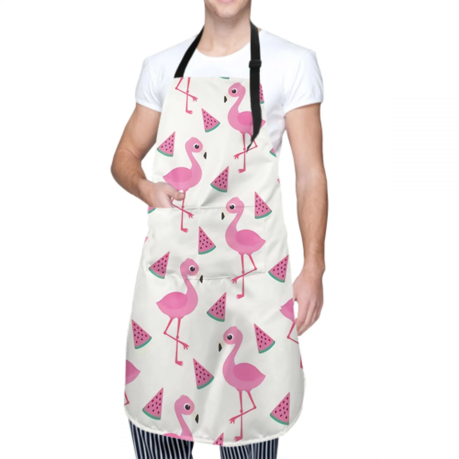 Flamingo Waterproof Apron with 2 Pockets Kitchen Chef Apron Colorful Apron for Hair Brushing Cooking Baking Painting Gardening