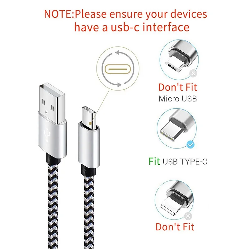 كابل USB A إلى النوع C تاريخ Syuc شحن سريع من النايلون سلك الهاتف المحمول لهواوي وسامسونج وشاومي وUSB C ملحقات شاحن الهاتف