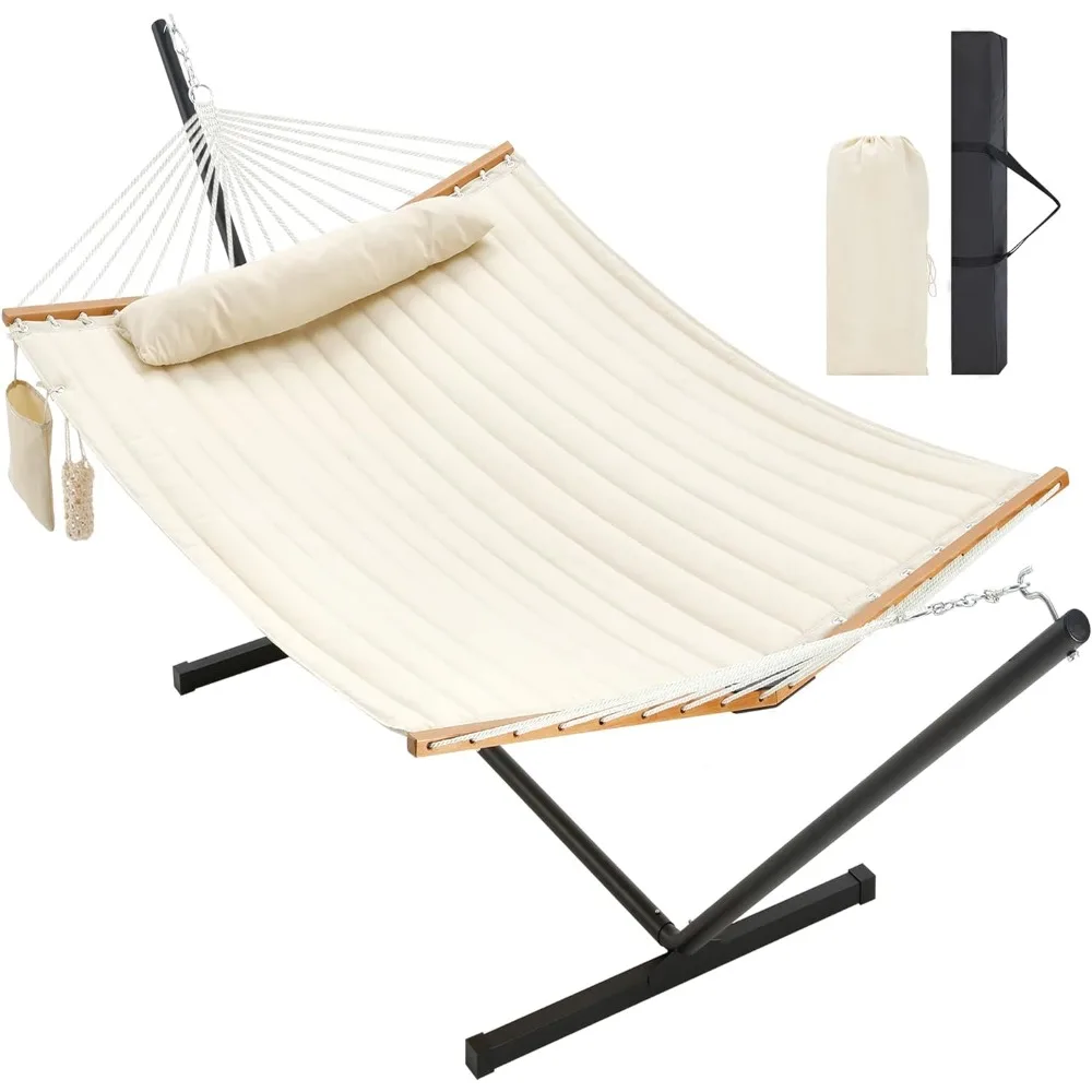 

Hammock with Stand Heavy Duty, Detachable Pillow, Portable Steel Stand, 450lbs Capacity, Double Hammock