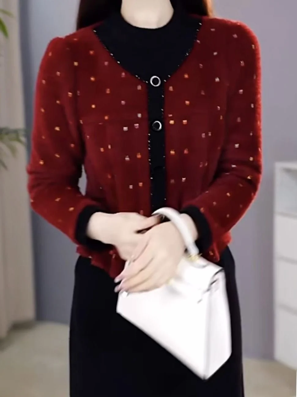 

Ele Fce Lined Thi Winter Dr for Middle-Aged Mothers Belly Concealing Slimming Skirt Casual Sle Faion Set