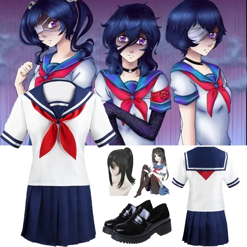 Game Yandere Simulator Cosplay Costume Ayano Aishi Uniform Yandere Chan JK School Uniform Women Outfit Sailor Suit T-shirt+Skirt