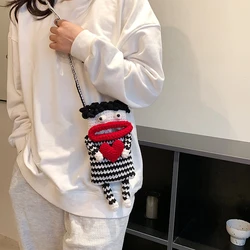 Handmade Knit Handbag Women Girls Phone Bags Cartoon Crossbody Bag  Sausage Mouth Small Messenger Bag Coin Purse  Woolen bag