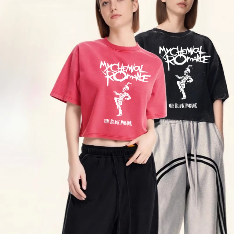 100% Cotton Washed T-Shirts For Women Loose O-Neck Crop Tops My Chemical Romance Mcr Dead Female Clothes Summer Short Sleeve Tee