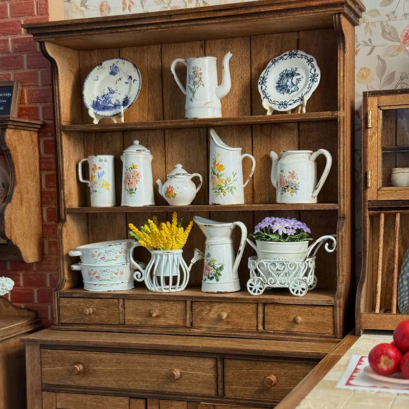 1:6 Wood Vintage Sideboard Cabinet Plate Rack Dollhouse Miniature thumbnail