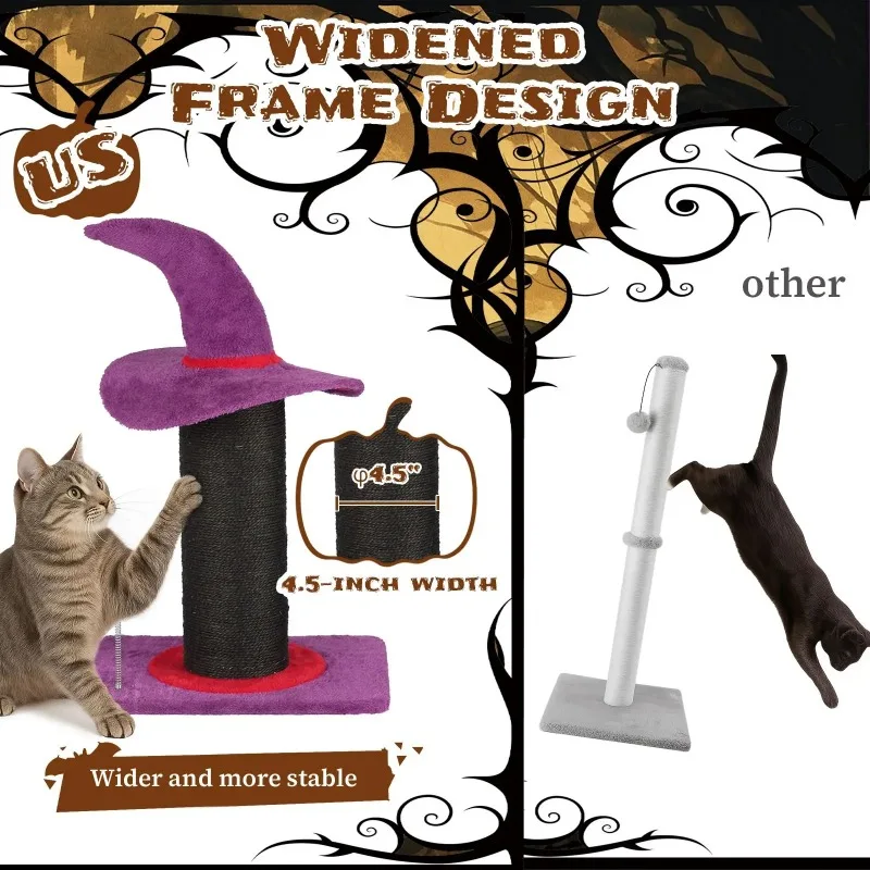 40*30*60cm Halloween Cat Scratching Post with Wizard Hat Design, Sisal Rope Scratcher with Spring Ball Toy, Sturdy Base for Indoor Cats - view 2