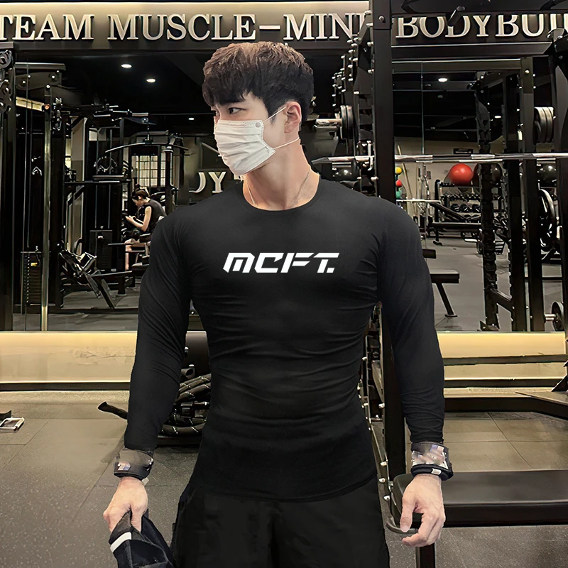 Mens Elastic Quick Dry Long Sleeve Running T-Shirts O-Neck Raglan Sleeve Gym Clothing Workout Athletic Compression Sports Shirt