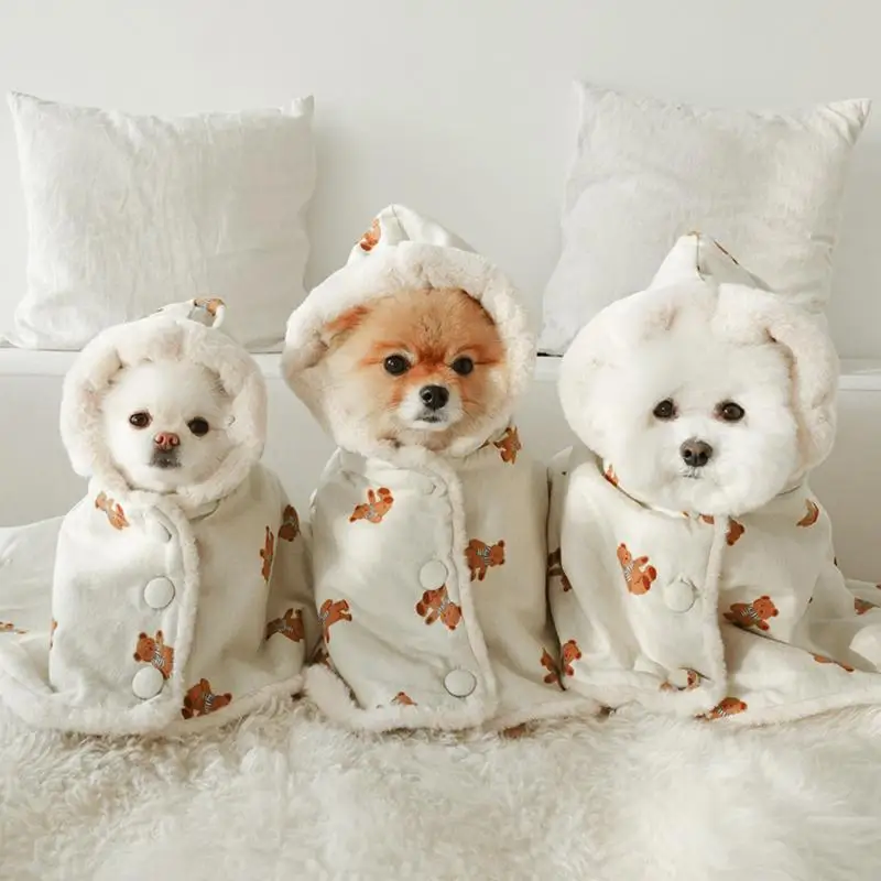 INS Winter Warm Scarf Bear White Rabbit Plush Blanket Pet Dog Cat Warm Mantle Cover Blanket Sleeping Coat Hoodie New Year Gifts