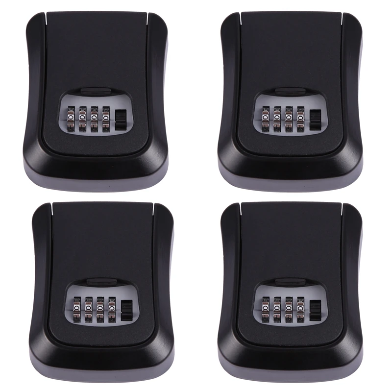 

4X Black Password Key Lock Box Wall Mounted Zinc Alloy Key Box Weatherproof 4 Digit Combination Key Storage Lock Box