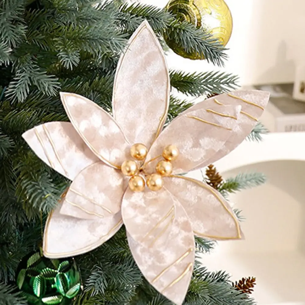 Fiore di velluto di Natale da 25 cm Realistico squisito fiore di stella di Natale artificiale Simulazione Decorazioni per l'albero di Natale