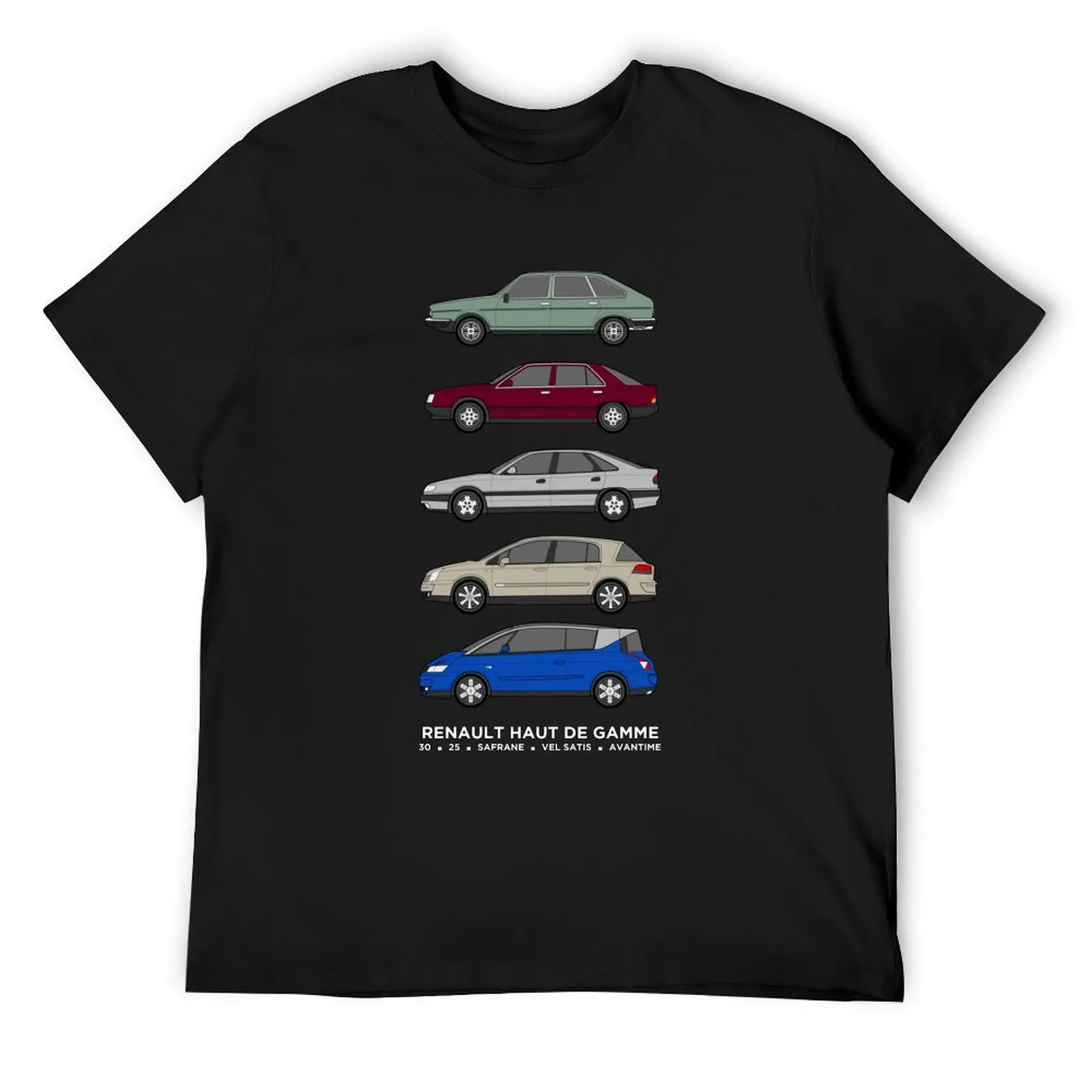 Haut de Gamme classic car collection, 25, Safrane, Vel Satis & Avantime artwork. T-Shirt blacks mens designer t shirt