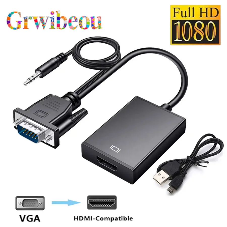 VGA TO HDMI-compatible TV Converter 1080P HD Audio Video Cable Adapter VGA Input HD Output for Computer Laptop TV Projector