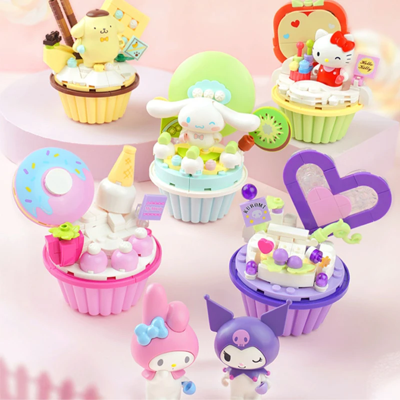 Sanrio Kuromi Hellokitty BLOCK Original Series Cartoon Cake Assembly Building Block Toys Cinnamoroll My Melody Girls Collection