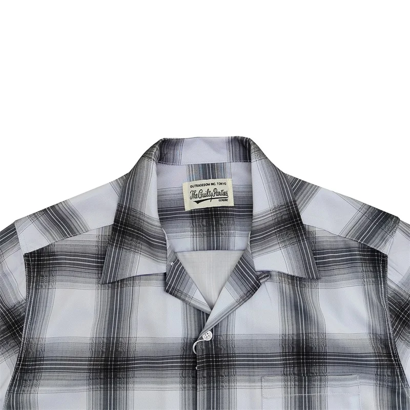 Summer Cuban Neck Blue Black WACKO MARIA Check Plaid Digital Print Mens Womens Loose Hawaiian Short Sleeve Shirt