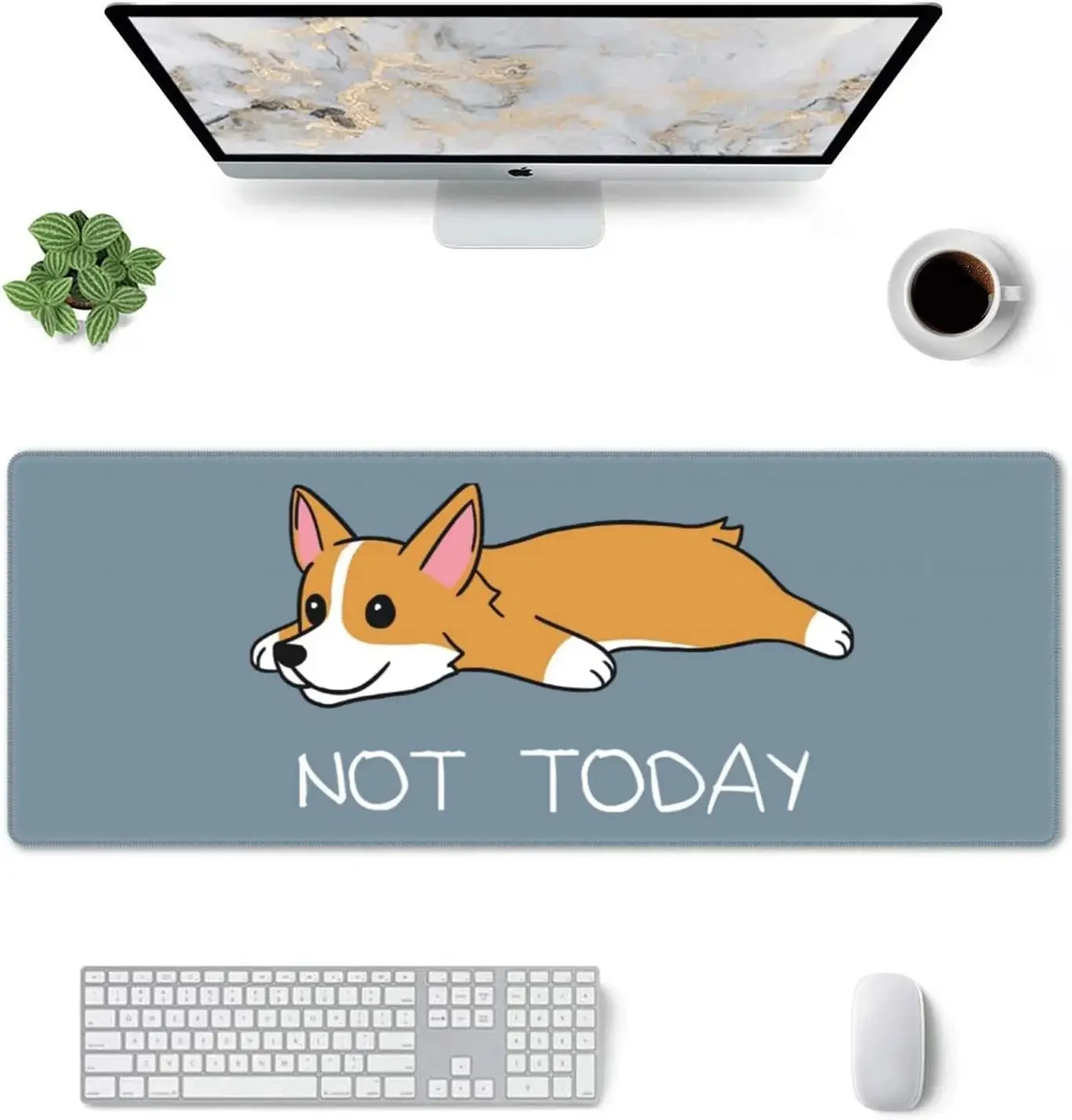 Corgi Dog Desk Pad 35.4x15.7 Inch XXL Cute Dog Quote Design Extended Mouse Pad Non-Slip Rubber Base Large Gaming Mousepad -Blue