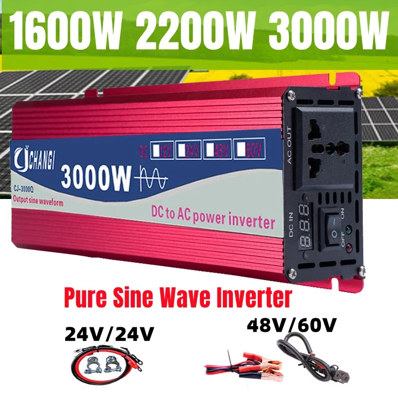 

3000W 2200W 1600W Pure Sine Wave Inverter DC 12V 24V To AC 110V 220V Voltage Transformer Power Converter Solar Car Inversor