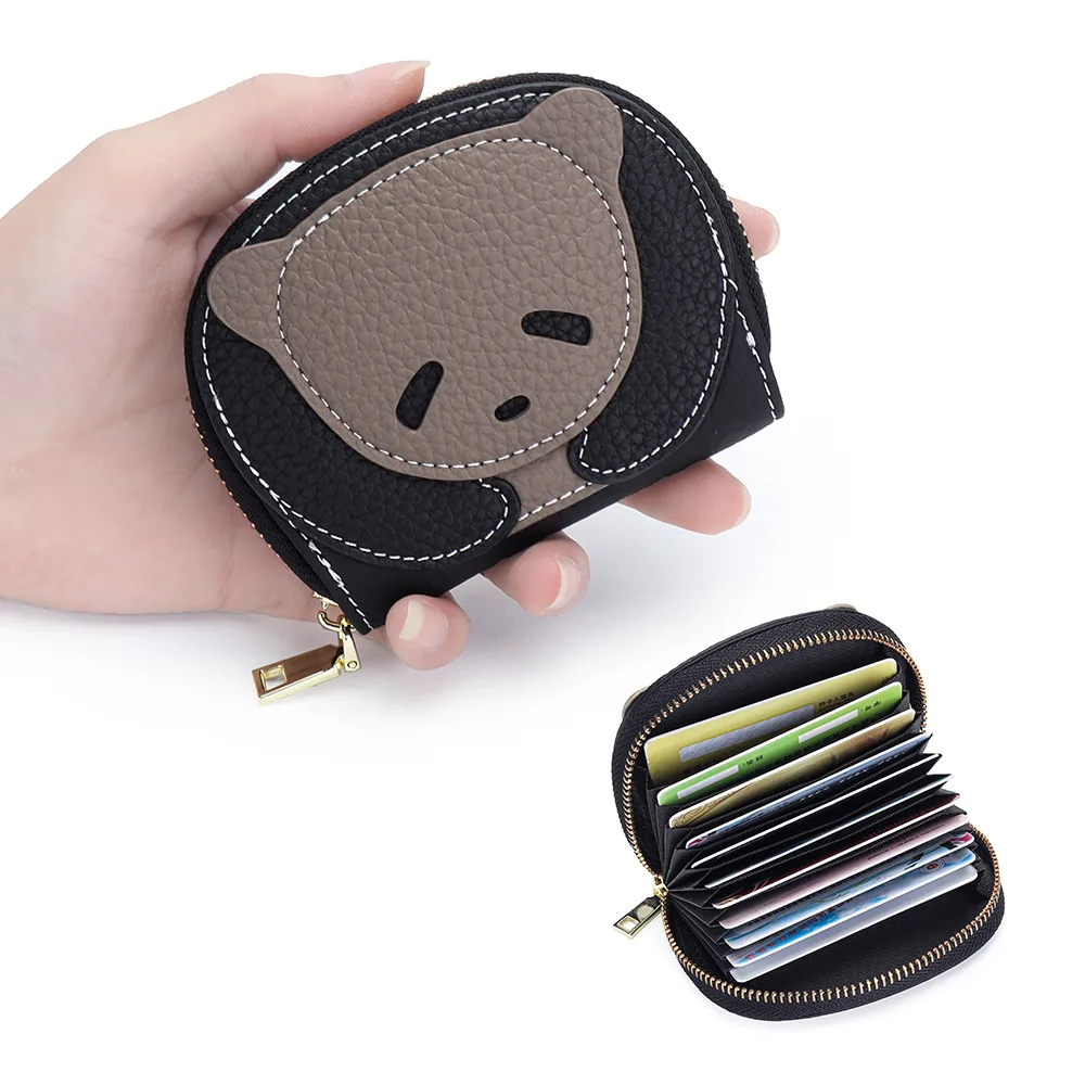 

Women's 2026 New Style Genuine Leather Bear Shape Card Holder, Zippered Multi-Card Slots ID Card Coin Pouch Purses