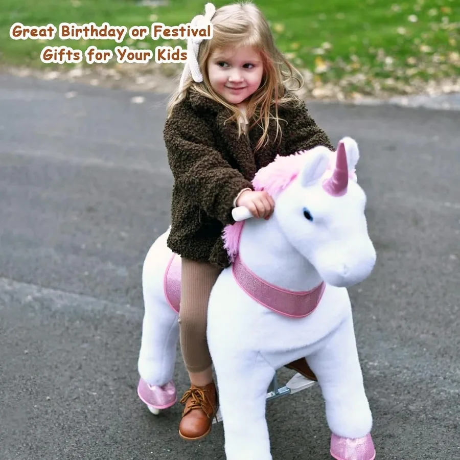 Ride on Unicorn Horse Pink Pony Cycle Toy, 30.1 pouces de hauteur en peluche Poney Unicorn Toy Rocking Mechanical Walking Animal avec