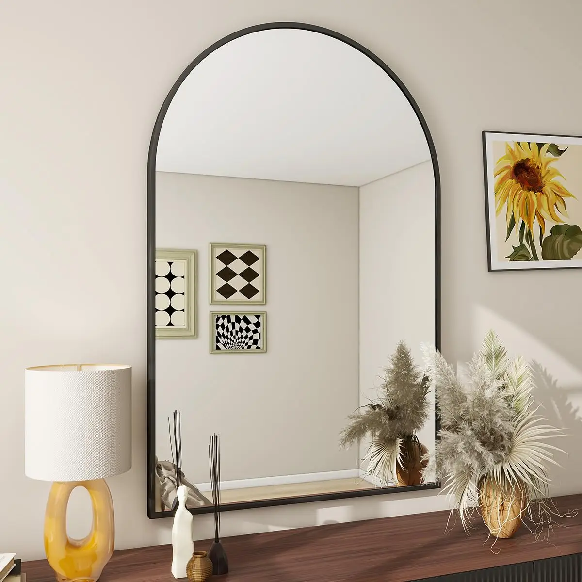 

Wall Mounted Mirror, 26 inch x38 inch Arch Bathroom Mirror,Vanity Wall Mirror Metal Frame for Bedroom, Entry