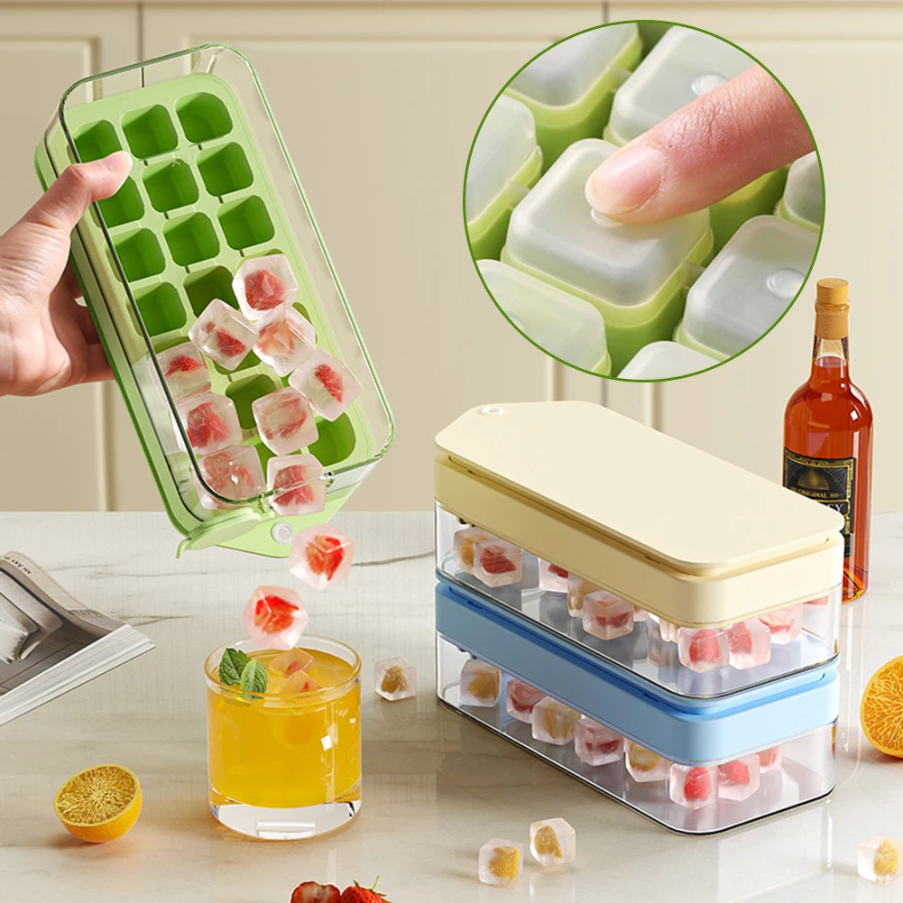 Ice Cube Tray Mould with Lid,21 Grid DIY Square Ice Maker for Cocktail Whiskey Tea Coffee,Household Ice Cubes Making Mold