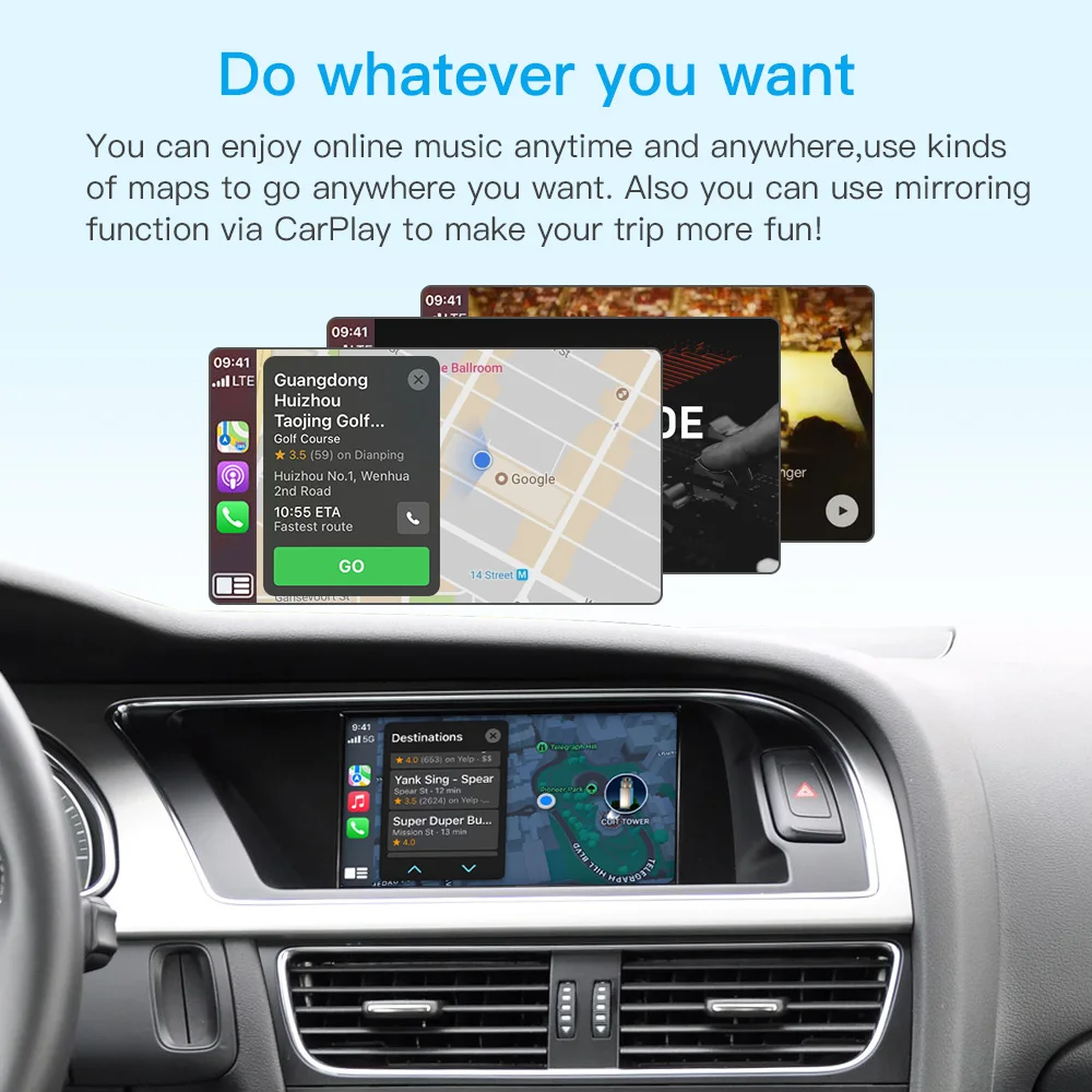 Carplay sem fio android auto para audi a4 b8 a5 q5 2009-2015 com mmi 3g com airplay espelho link navegação bluetooth