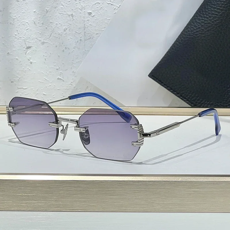

AMARU Rimless Polygon Alloy Sunglasses for Men and Women High Quality Brand Designer Classical UV400 Outdoor Eyeglasses