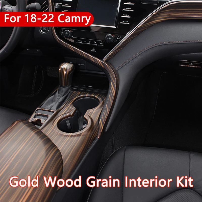 Car Interior Peach Wood Decorative Sticker For Toyota Camry 18-20 Center Console Gear Water Cup Cover Air Vent Trims Accessories