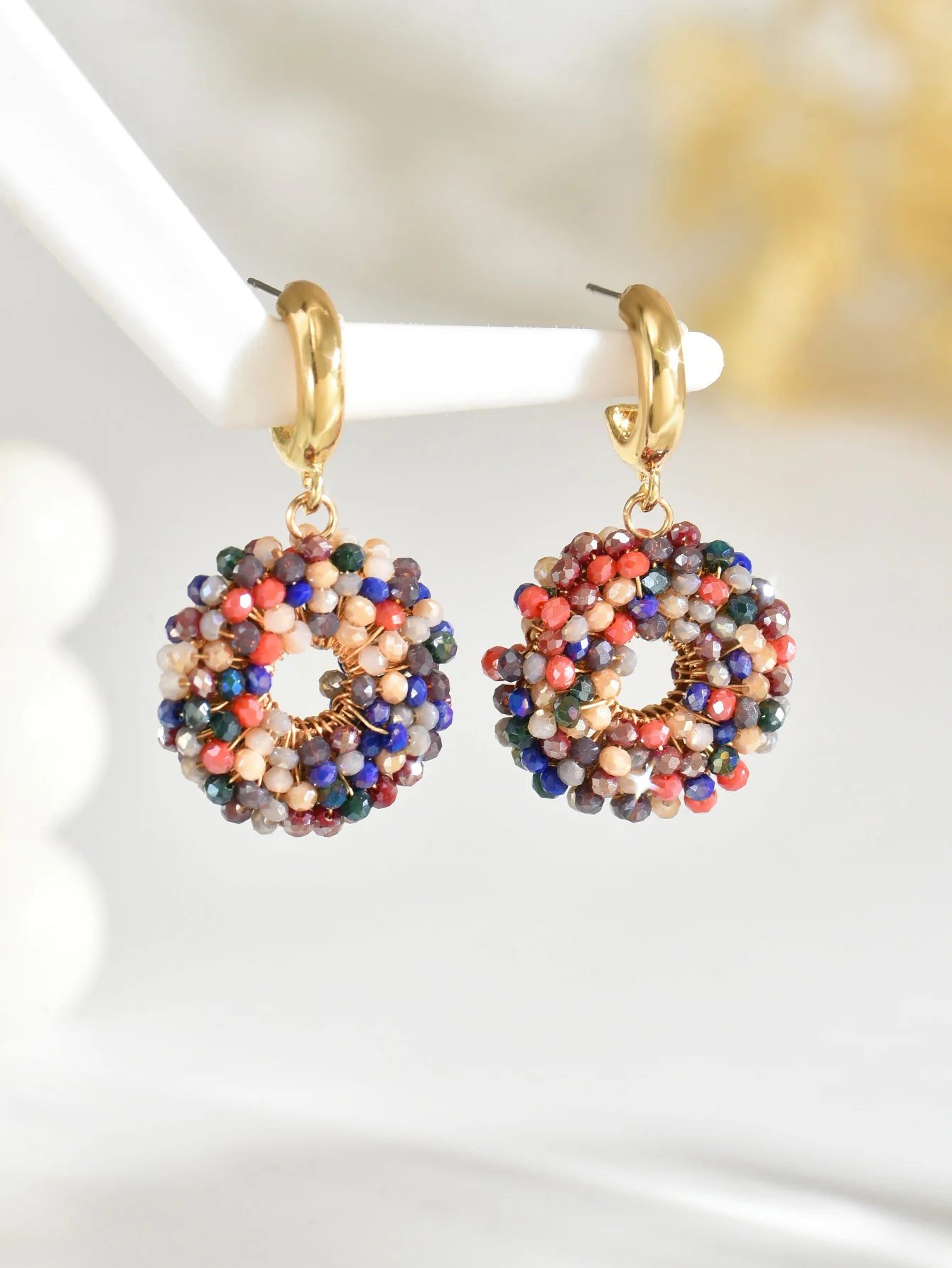 Bohemian Vintage Minimalist Resort-Style Handmade Beaded Round Dangle Earrings Suitable for women to wear daily, at parties, dan view 4