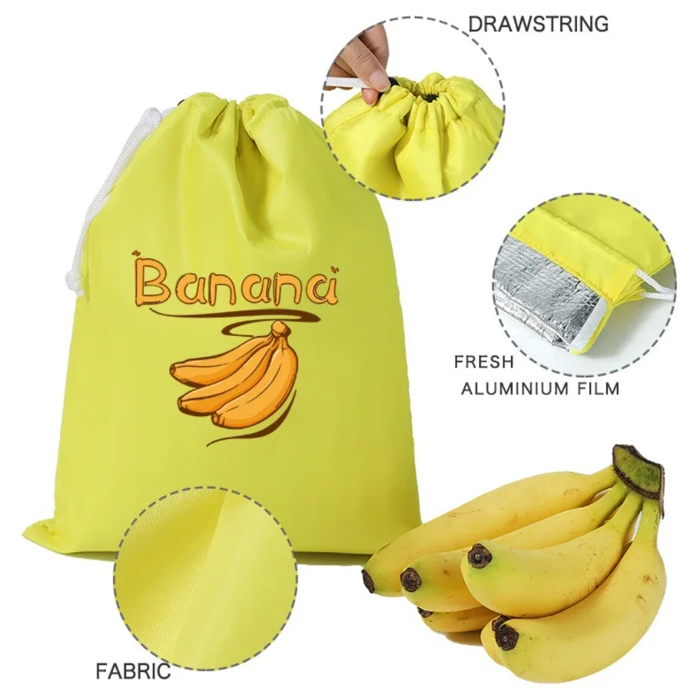 Reusable Banana Freshness Storage Bag, Aluminum Foil Drawstring Organizer with Anti-odor Pearls for Fruits & Vegetables,