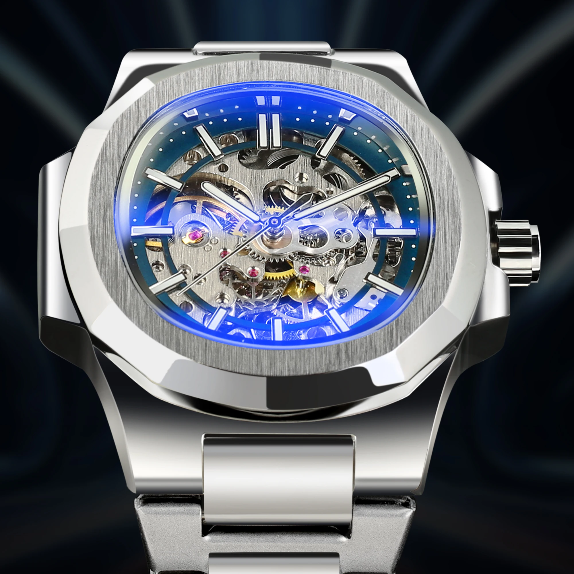 Men Automatic Mechanical Watches Top Brand Luxury Stainless Steel Waterproof Skeleton Clock Luminous Business Clock Reloj Hombre