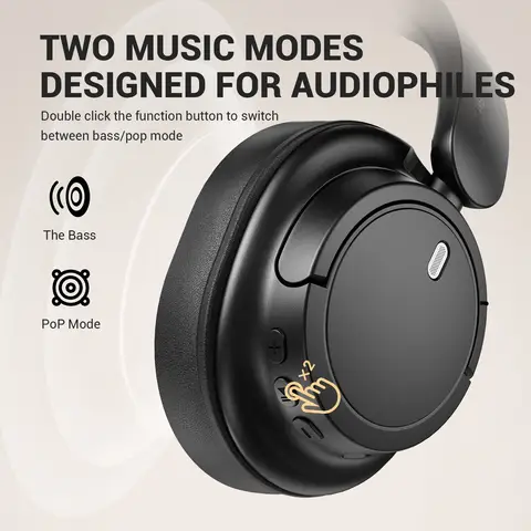 Oneodio SuperEQ V16 무선 블루투스 5.3 오버 이어 헤드셋, 마이크 베이스, 팝 모드, 고해상도 접이식 헤드폰, 90H