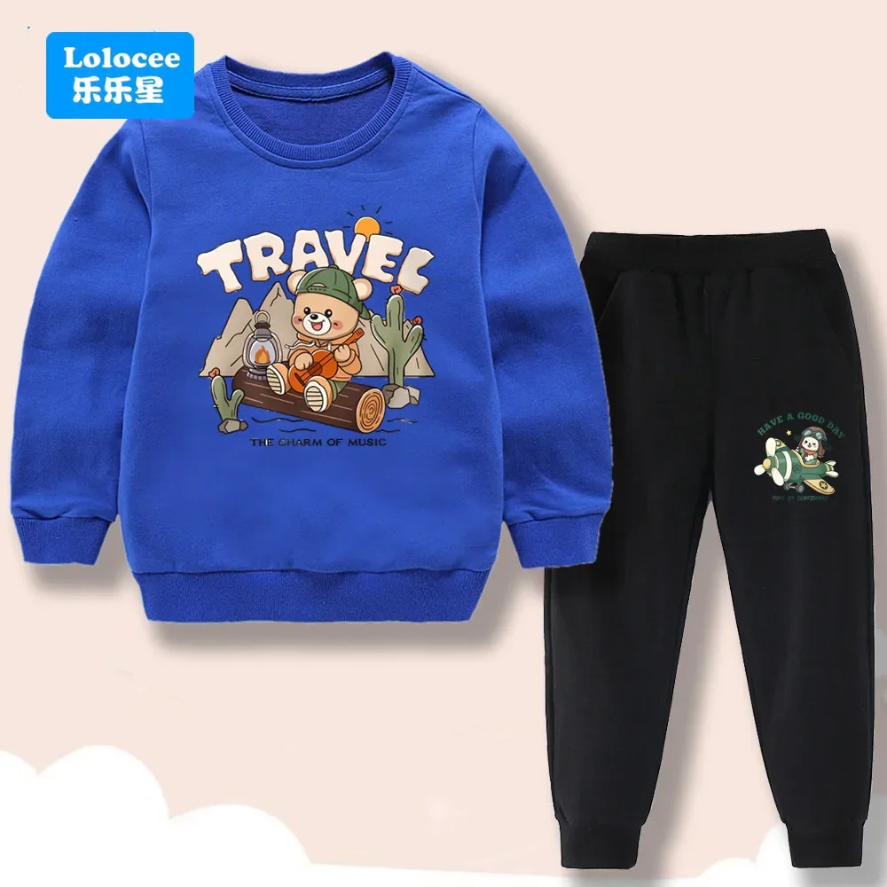 Two-piece set for boys and girls(sweatshirt andsweatpants with cartoon bear printan athletic set suitable forchildren and teens)