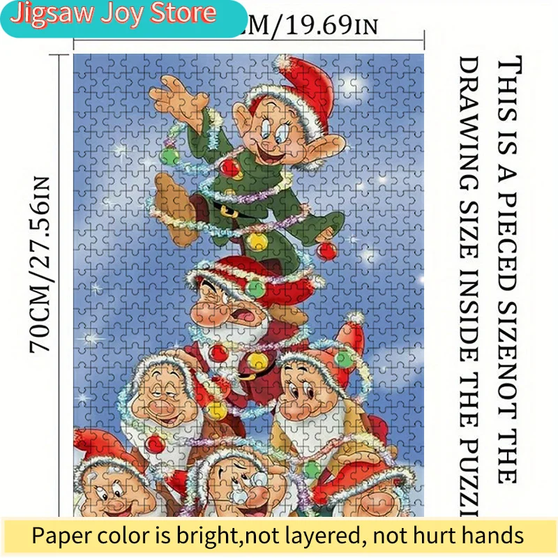 カラフルなクリスマスの小人が描かれた1000ピースのジグソーパズル。家族の楽しみや交流に最適です。 それは鮮やかな腹筋を見せています