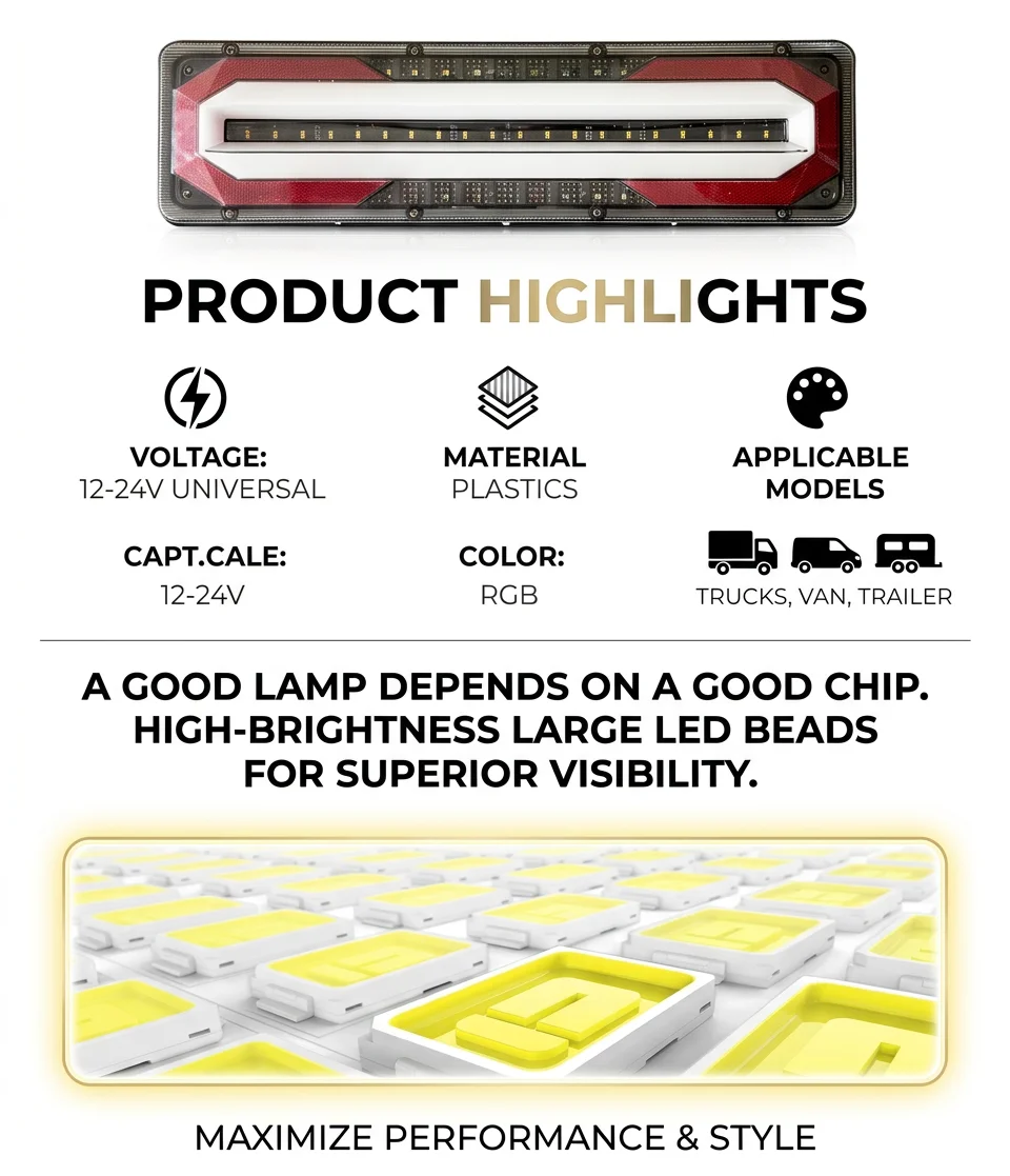2pcs 12V 24V LED Tail Light for Truck, Colorful Flowing Turn Signal Brake Lamp Universal Rear Light for Steyr 46CM