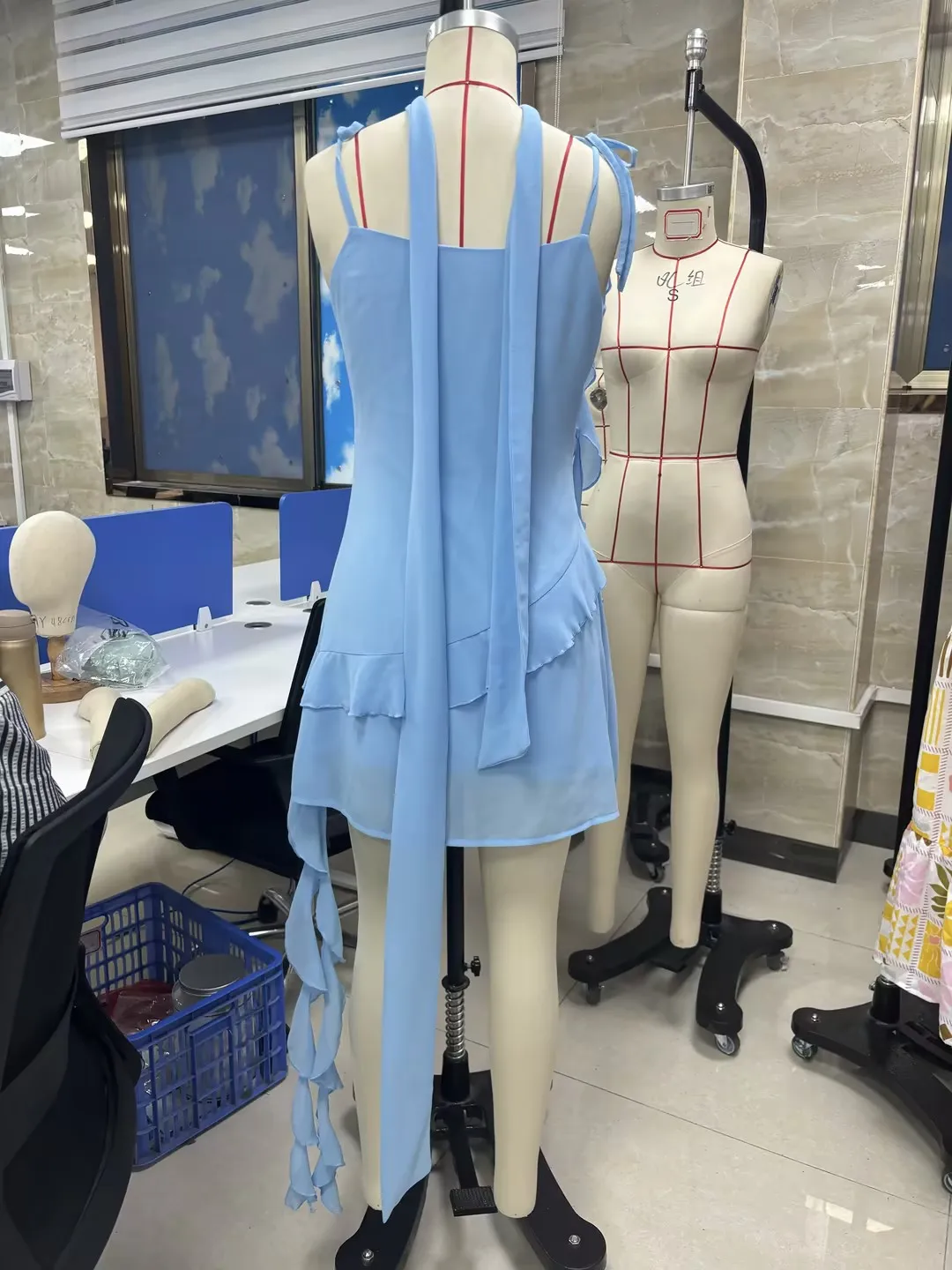 Dourbesty Women Sexy Fairycore Ruffles Cami Dress Sleeveless Strap Cowl Neck Flower Slim Fit Mini Dress with Scarf Club Party