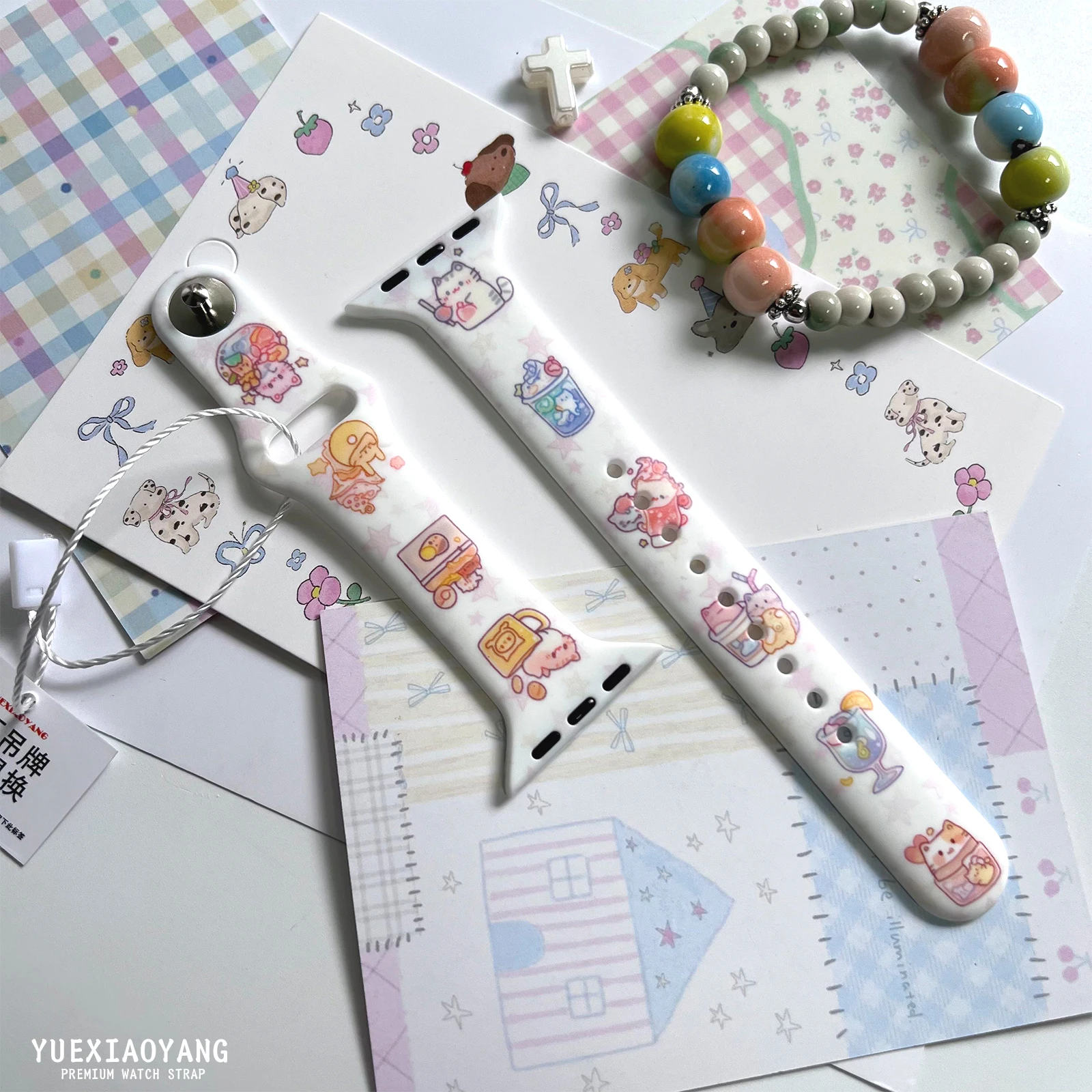 Cute Cup Cat Strap for Apple Watch 10 9 8 7 SE Silicone Band Replaceable Bracelet for iWatch 46mm 44mm 42mm 41mm Watchband