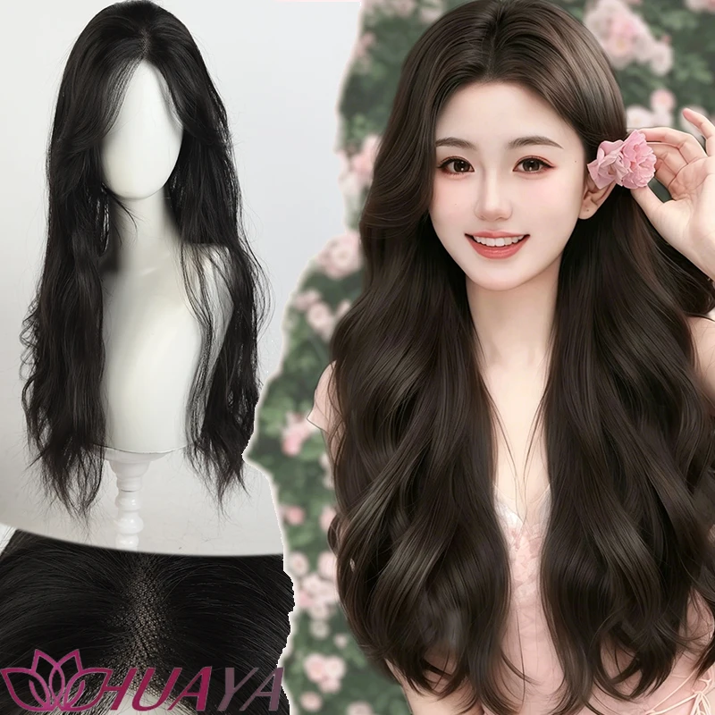 Topper capillaire en fibre synthétique à ondulations aquatiques avec raie au milieu, effet cuir chevelu naturel, design moelleux et sans couture pour couvrir les cheveux gris et ajouter du volume