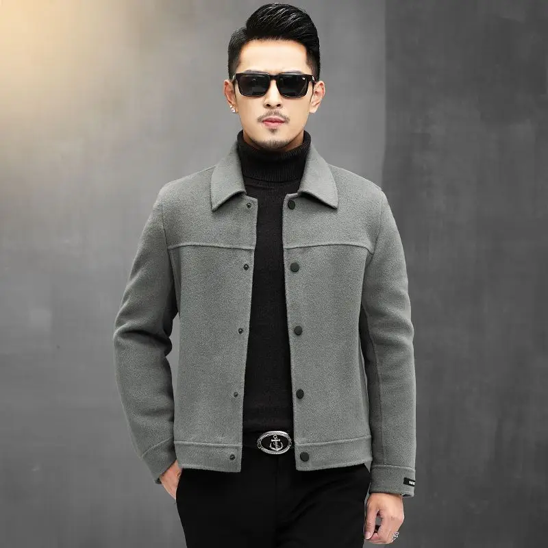 

Winter Mens Wool Coat Jacket Short Slim Fit Casual Coats Korean Solid Steetwear Windbreaker Turn-Down Collar Outwear G87