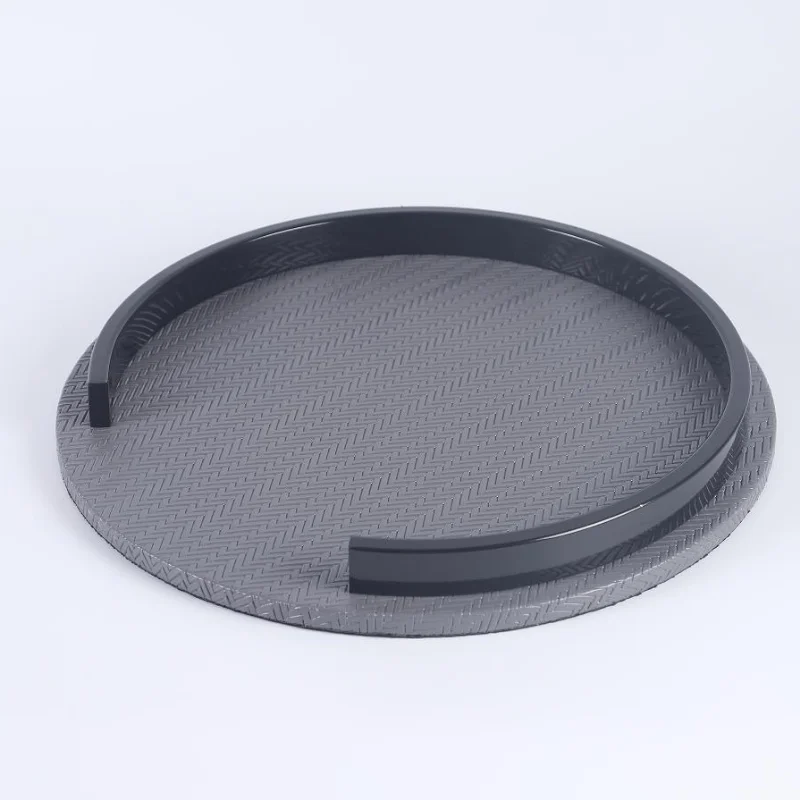 Leather Round Tray Creative Black Woven Leather Metal Tray Decorative Trays Storage Supplies Home Living Room Organizer