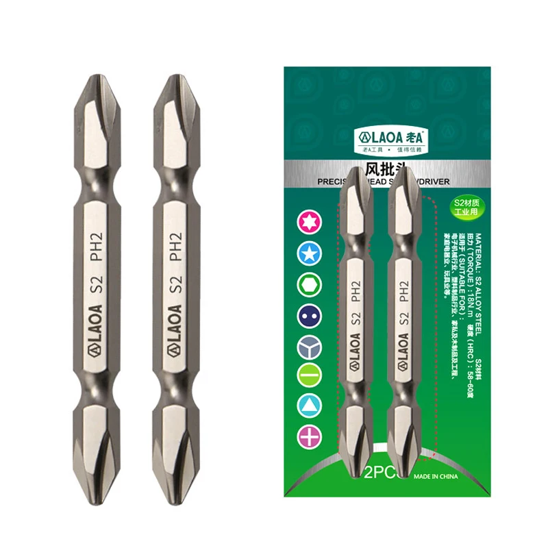 LAOA PH2 Double End Screwdriver Bit S2 Alloy Steel Magnetic 2Pcs 65mm 100mm 150mm Power Tool Accessory