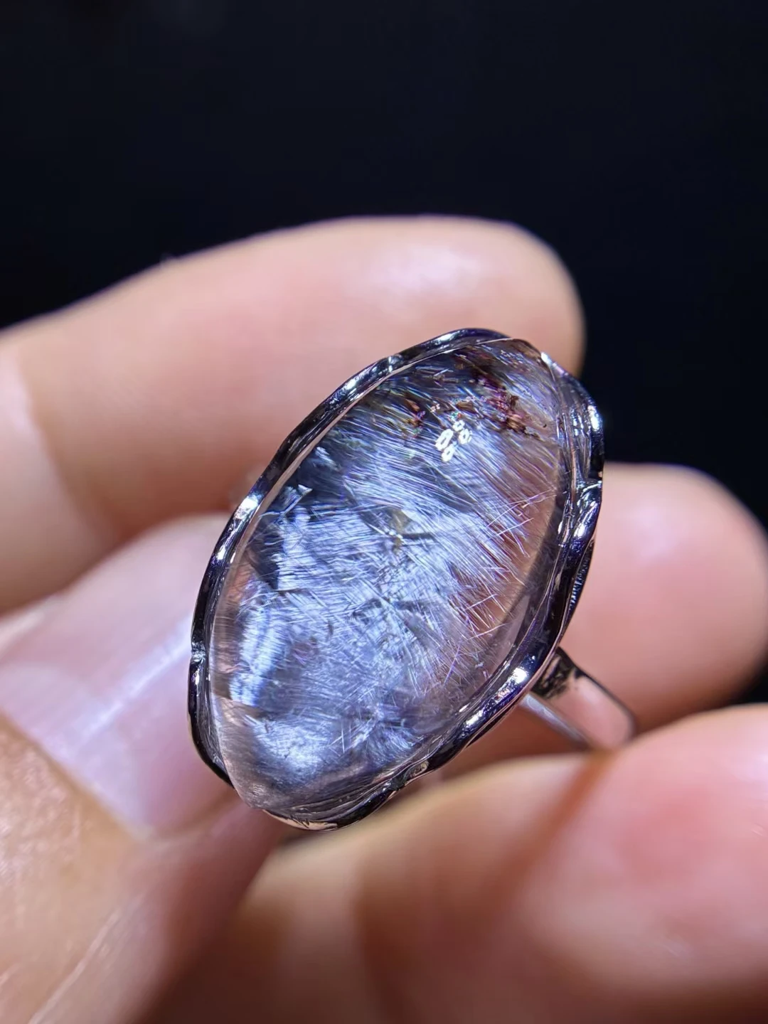 

Natural Brookite Platinum Rutilated Quartz Ring Oval 925 Sterling Silver 20.5/11.1mm Woman Men Water Drop Lucky AAAAA